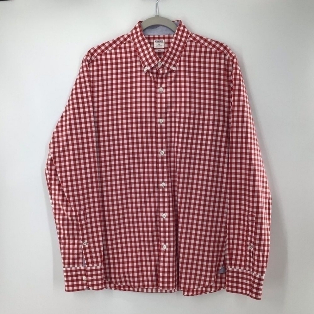 Bonobos Red White Checkered Button Up Longsleeve New With Out Tag Medium
